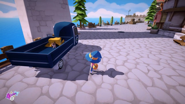 Mika discovers a cat that hides in the bed of a pickup.